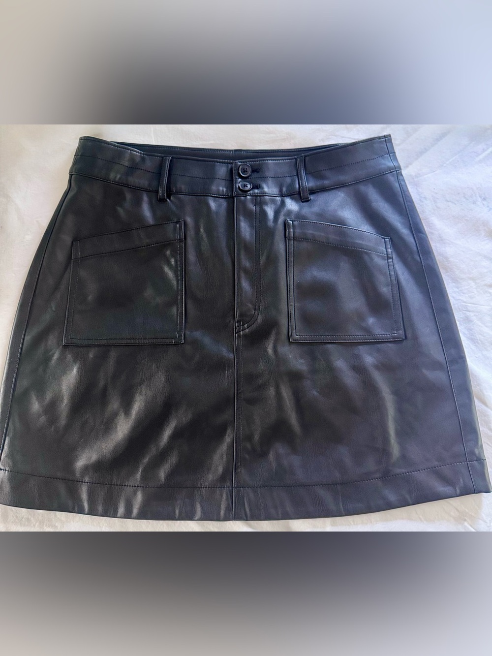 NWT Madewell Black Faux Leather A-Line Mini Skirt Size 14